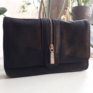 Black Faux Leather Purse/Clutch with Gold Detailing